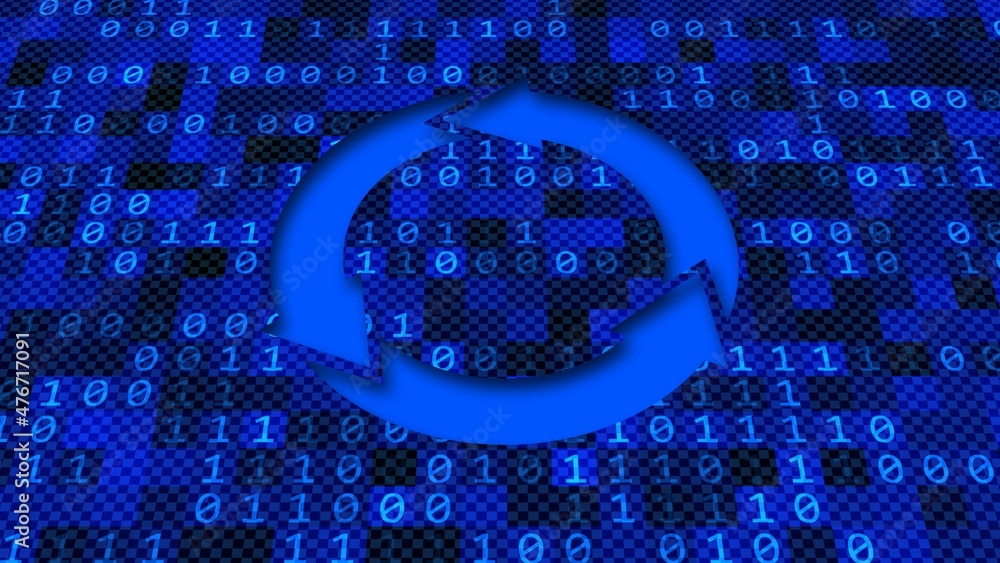 Poster information technology concept - update sign cut out of binary code surface - 3d illustration