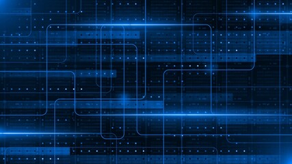 Information technology concept in blue design - graphic elements over blocks of binary code arranged as a square grid - 3D illustration