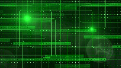 Information technology concept in green design - graphic elements over dotted square grid - 3D illustration