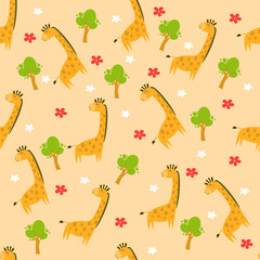 Premium vector of cute giraffe seamless pattern in soft pastel color background