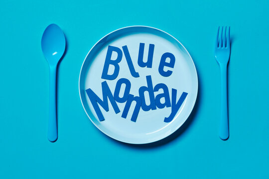 text blue monday in a blue plate