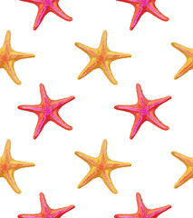 Seamless pattern with starfish. Hand-drawn illustration, vector