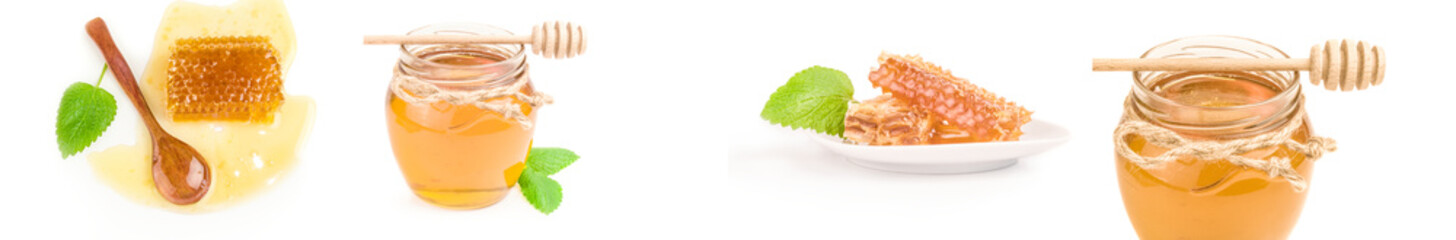 Collage of honey on white