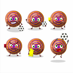 Orange spiral gummy candy cartoon character working as a Football referee