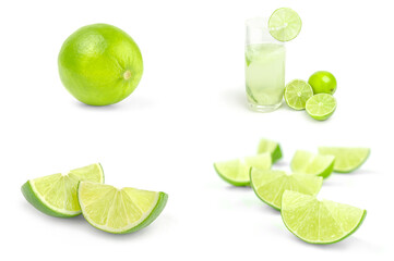 Collage of limes isolated on a white background cutout