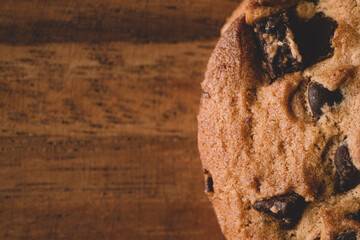 A close-up chocolate chip cookie.