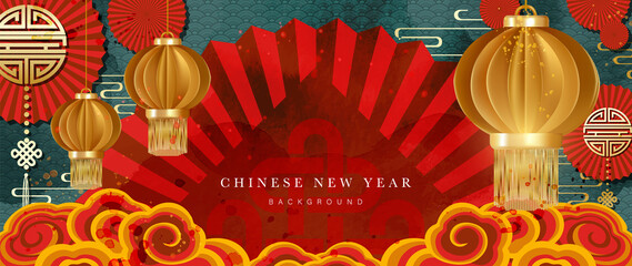 Chinese new year watercolor background vector. Oriental festive art design for place text and product images. Design for sale banner, cover and invitation.
