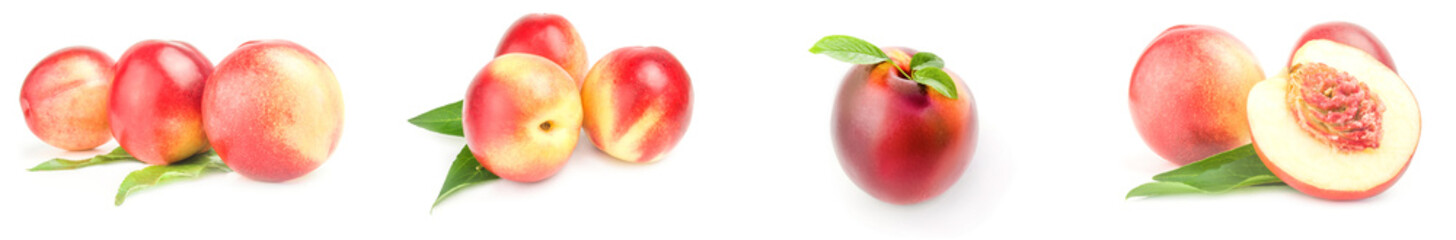 Set of fresh peaches fruits