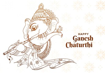 Beautiful sketch art ganesh chaturthi card design - obrazy, fototapety, plakaty