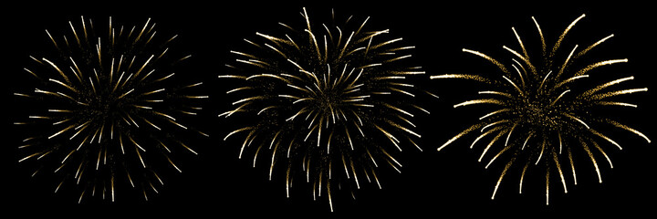 Beautiful fireworks with shining sparks, set. Vector illustration