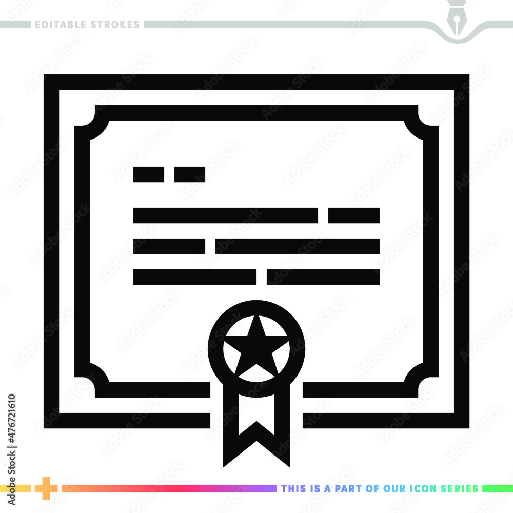 Aufkleber line icon for graduate certificate illustrations with editable strokes. this vector graphic has cust