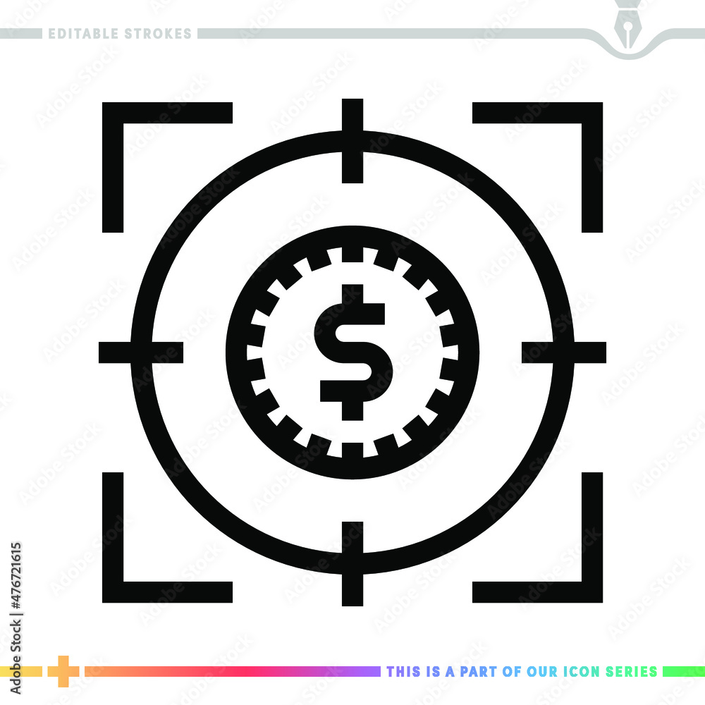 Aufkleber line icon for asset valuation illustrations with editable strokes. this vector graphic has customiza