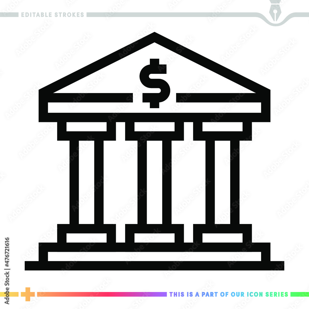 Poster line icon for central bank illustrations with editable strokes. this vector graphic has customizable