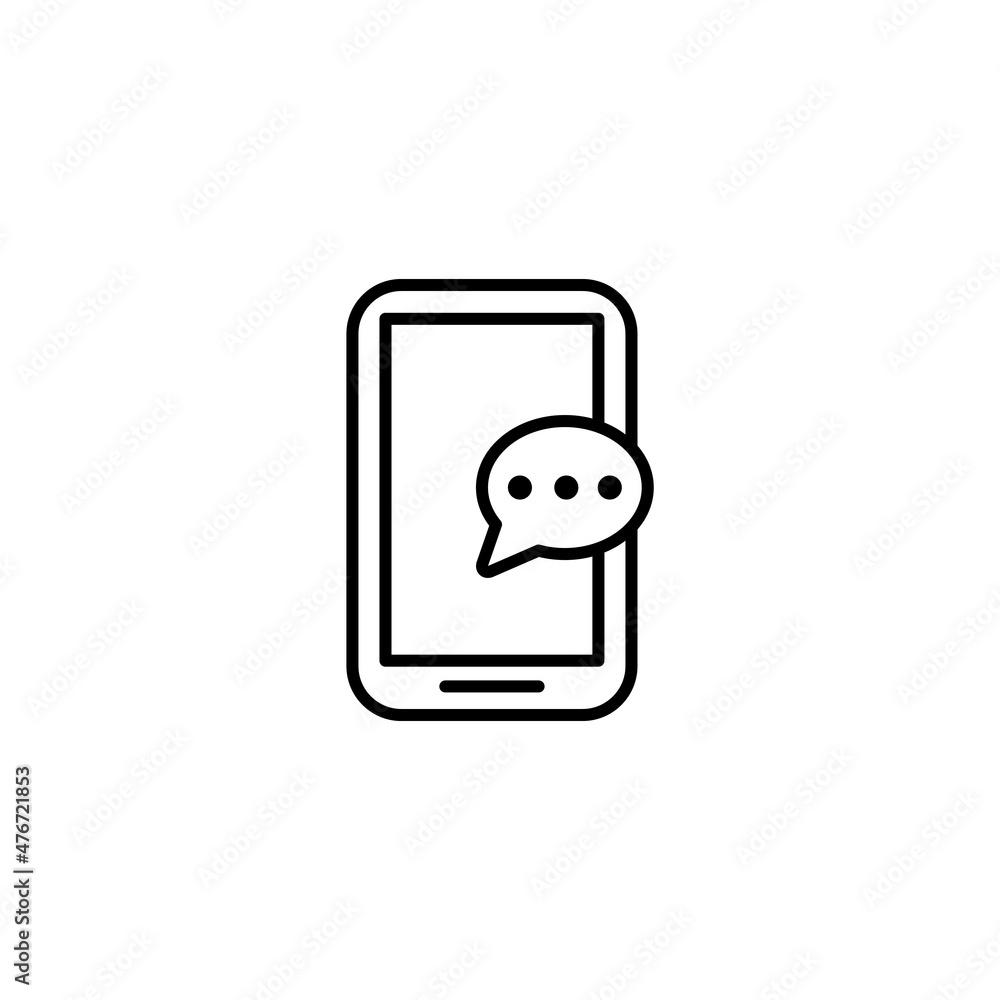 Aufkleber mobile phone and speech bubble line icon. message, chat concepts. simple thin line design. outline s
