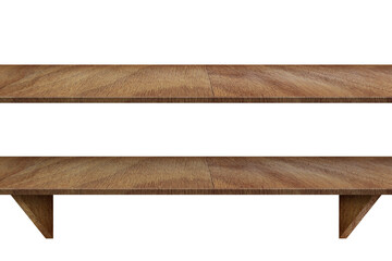 Empty wooden shelf on a white background