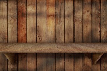 Empty wooden shelf. Mock up for display of product.
