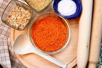 Glass container with lentils