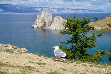 Shamanka rock and the coast of Lake Baikal