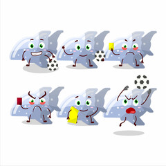 Plane blue gummy candy cartoon character working as a Football referee