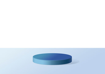 Round podium on a blue floor with a white background. Mock up for your design. Abstraction. 3D visualization