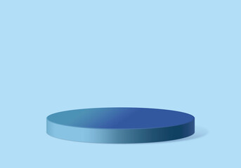 Round podium on a blue floor. Mock up for your design. Abstraction. 3D visualization