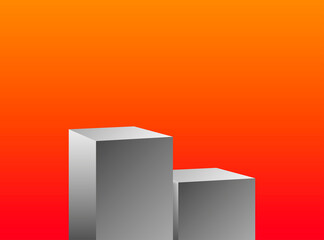 Two rectangular podiums. Black and white pedestals on a red background. Pedestals for your design. 3D visualization