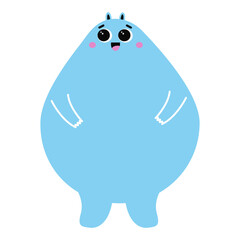 Cute chubby monster with happy face emotion. Bizzare kind character in flat style. Adorable childish creature in pastel color. Hand drawn comic beast isolated on white background