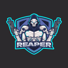 template for gamers with a man holding guns in his hand with reaper written on it background illustrated
