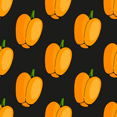 Seamless pattern with orange peppers on black background. Vector image.