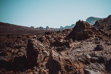 Plains view in Teide National Park with blue clear sky, Tenerife