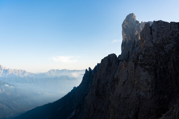 mountains of pale di san martino in the dolomites early in the morning