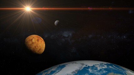 Solar system planets: Earth, Venus, Mercury. Terrestrial planets. venus enters retrograde motion 3d illustration