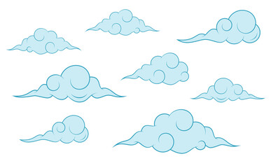 Clouds collection chinese style. Set of stylized clouds.