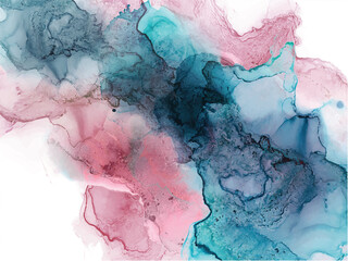 Alcohol ink texture. Abstract hand painted blue and pink background.