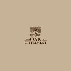 Modern silhouette OAK SETTLEMENT tree logo design 