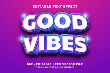 Editable text effect - Good Vibes 3d template style premium vector