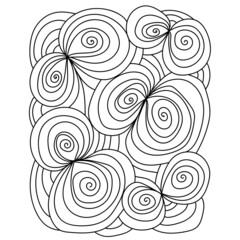 Abstract coloring book page, meditative ornate spirals and stripes for creativity
