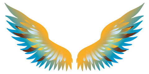 Fototapeta na wymiar Beautiful bright yellow blue magic wings, color vector illustration