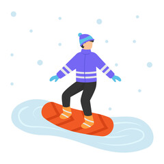 teenage boy snowboarding Concept, Winter Sports Vector Color Icon Design, Winter Season activity Scene Symbol, Wintertime Sign, Holiday Celebration in Snowy Park Stock Illustration