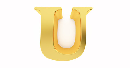 3D render of a golden letter U isolated on white background. © mustapha