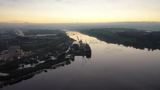 Flying towards Culmore Point near Derry, Northern Ireland