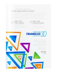 Flyer colored 3d triangles flying perspective geometric figure Cover design template vector