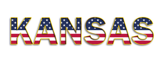 KANSAS text whith stars and stripes flag of USA