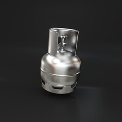 Gas cylinder 5L silver floating on a black background, 3d render