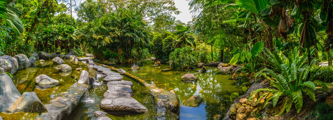 A water feature in the Perdana Botanical Garden, Kuala Lumpur, Malaysia.