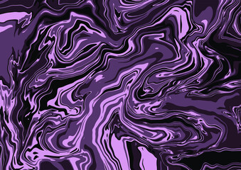 Obraz premium Fluid art texture. Abstract background with swirling paint effect. Liquid acrylic picture that flows and splashes. Mixed paints for interior poster. Purple and black overflowing colors