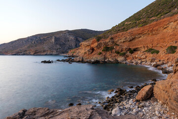 Lycodimou rocky beach with turquoise waters in Kythera island at summer in Greece