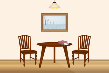 Simple room with chair, table and painting, vector illustration