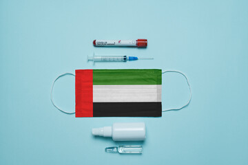 Blood tube for test detection of virus Covid-19 Omicron Variant with positive result, medicine mask...