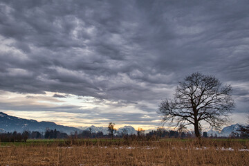 Autumn landscape with an interesting cloud formation